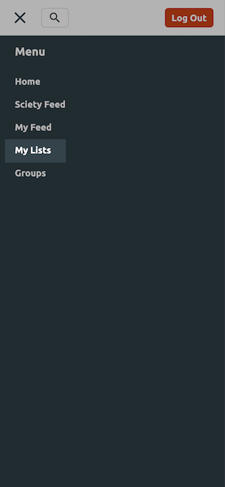 Sciety menu page with 'My List' link highlighted